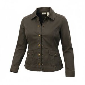 Chico’s Brown Embroidered Utility Jacket Studded Snap Front Women’s Size 0